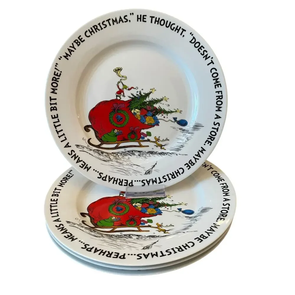 New Set of 4 Dr. Seuss The Grinch’s Small Heart Grew 3 Sizes Salad Plates
